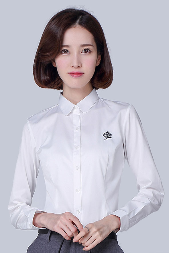 女士白色修身長袖襯衫定制